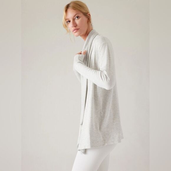 ATHLETA Pranayama Restore Cozy Wrap Open Front Cardigan In Light Heather S - Picture 3 of 11